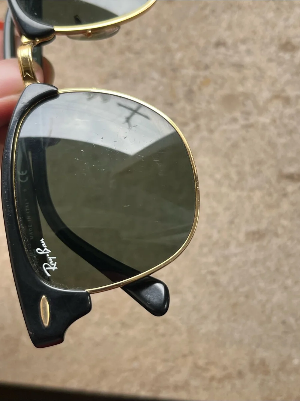 Ray-Ban Black & Gold Clubmaster Sunglasses with Dark Green Lenses